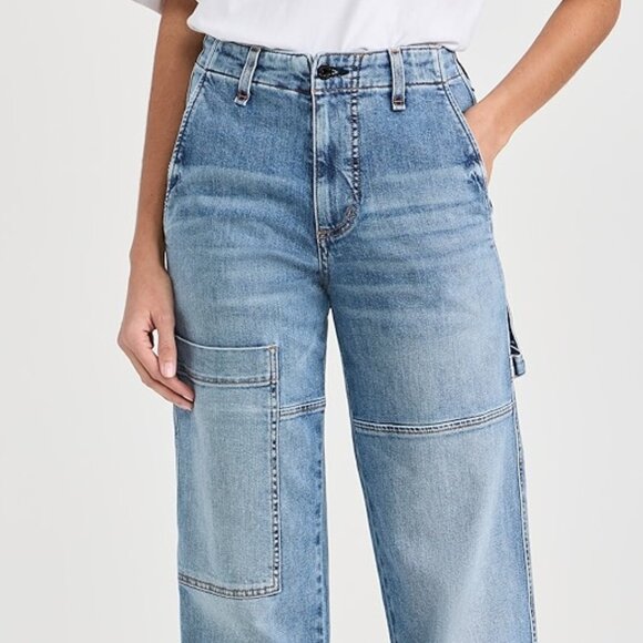 ASKK NY Carpenter Jeans Womens Size 26 Highrise Straight Leg Blue Cargo Pants - Picture 3 of 16